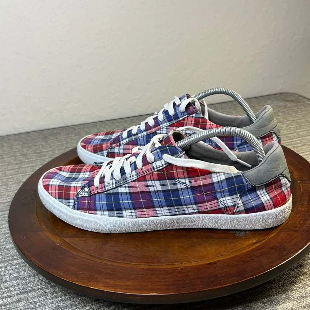 Cole Haan Trafton Club Court 9 Plaid Canvas Low Top Sneakers Red White B C25700
